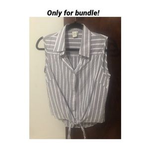 🔓🟢 4 FOR $20 Casual Tie Front Button DownTop (White/Blue)